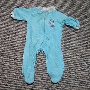 Vintage Aqua Blue Kids One Piece Footed Pajamas Onesie